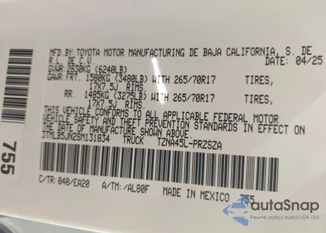 2025 Toyota Tacoma Trd Off Road 4Wd из США, поврежденный, VIN 3TMLB5JN2SM131834